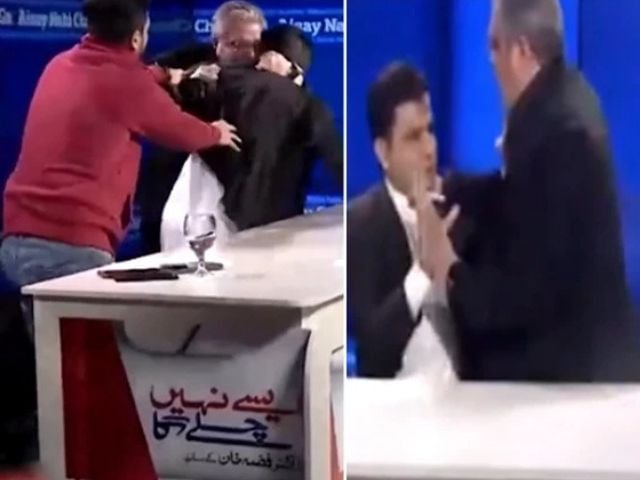 PTI’s Naeem Panjotha and PML-N’s Ikhtiar Wali fight on live TV show