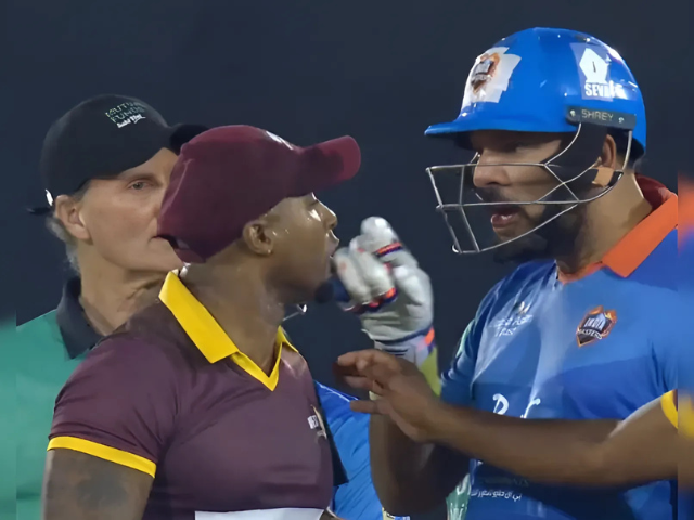 Yuvraj Singh and Tino Best heated exchange in IML 2025 final