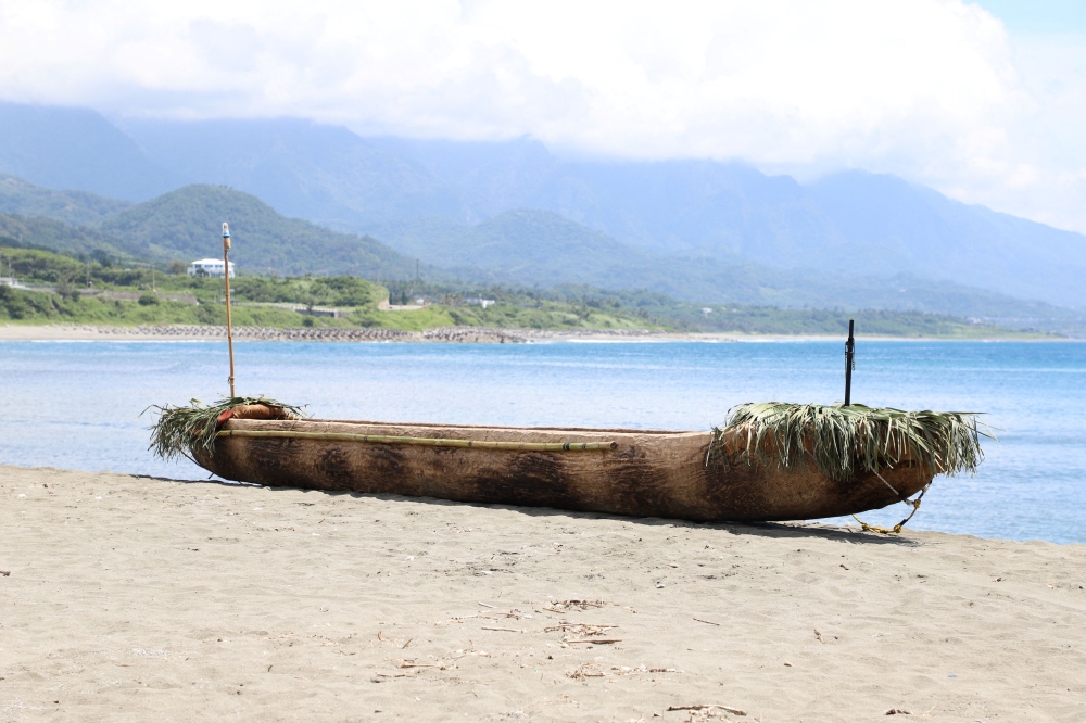 A dugout canoe is pictured before departure on a crossing across a region of the East China Sea to Yonaguni Island, with leaf wave guards at the bow and stern, near Ushibi, Taiwan, in this handout image released on June 25, 2025. — Yousuke Kaifu handout pic via Reuters