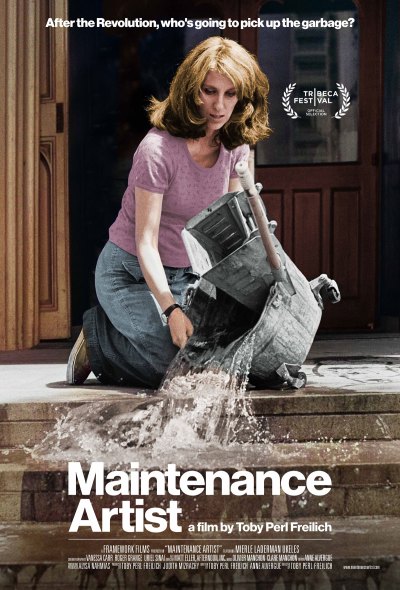 A film poster showing a woman pouring water over steps outside a brownstone. 