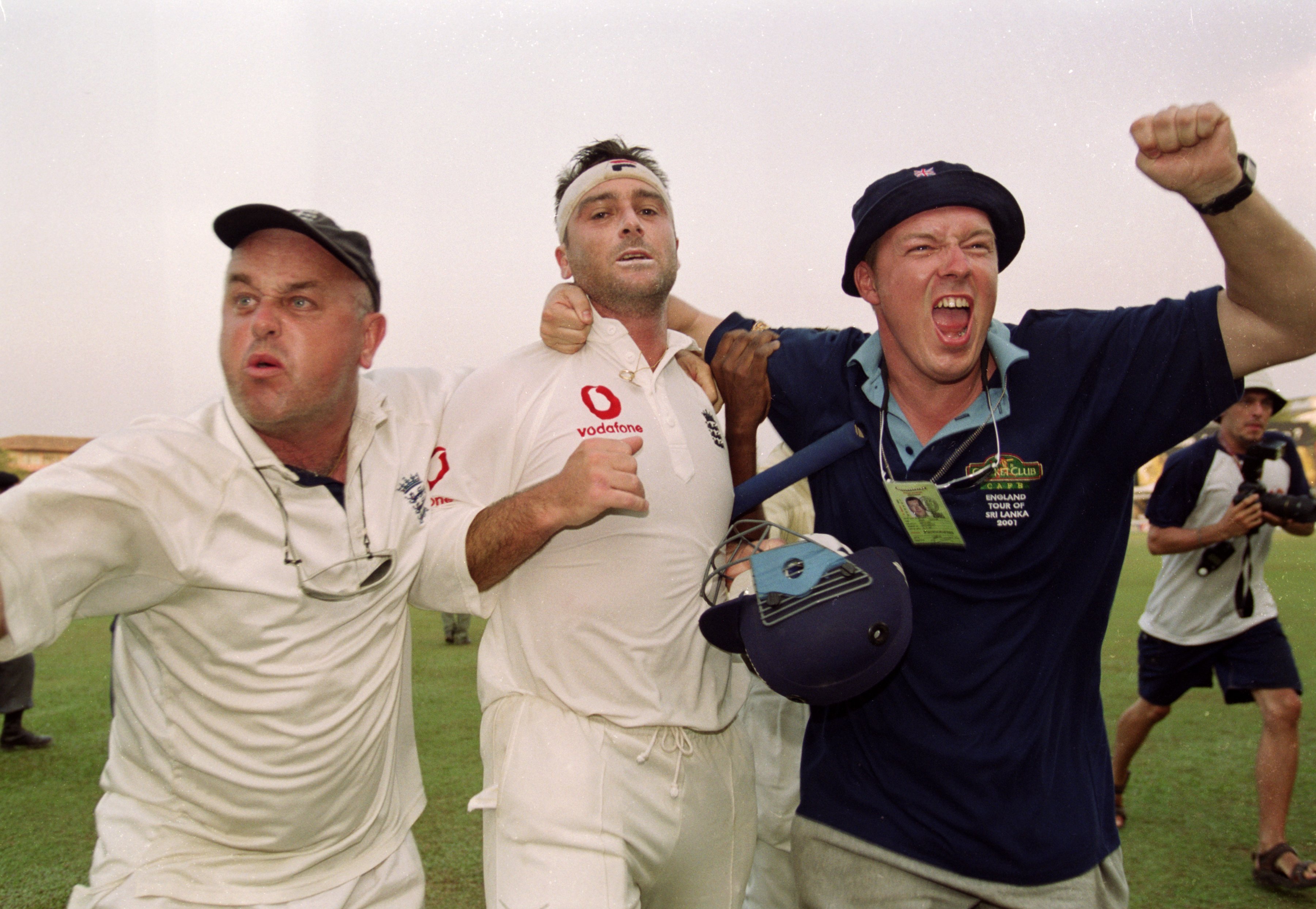 Thorpe celebrates a series-winning Test match victory against Sri Lanka in 2001 after scoring a first-innings unbeaten century