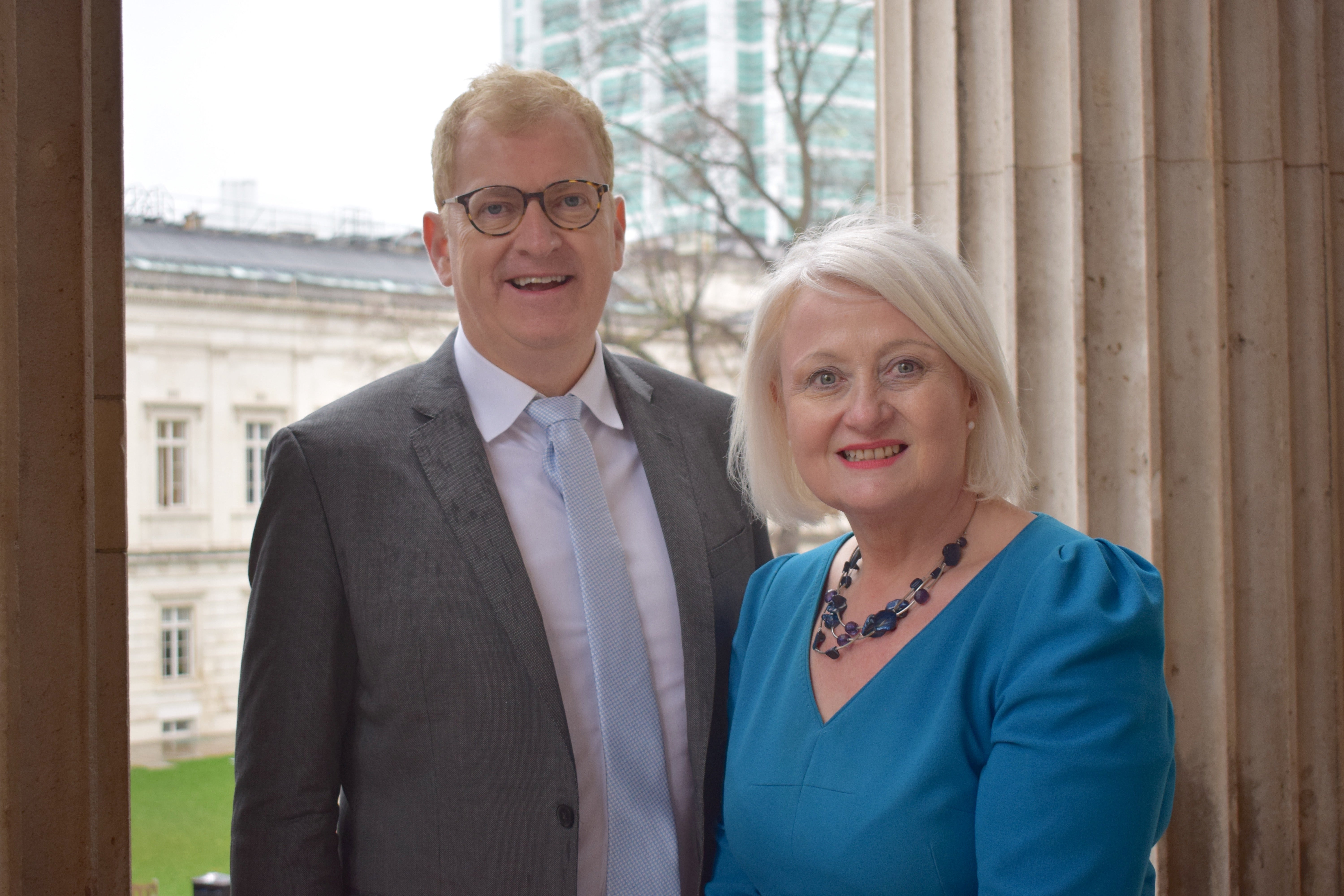 Dr Paul Mulholland with Dame Siobhan McDonagh, who led a fundraising campaign to raise more than £1 million to cover the costs of the new trial