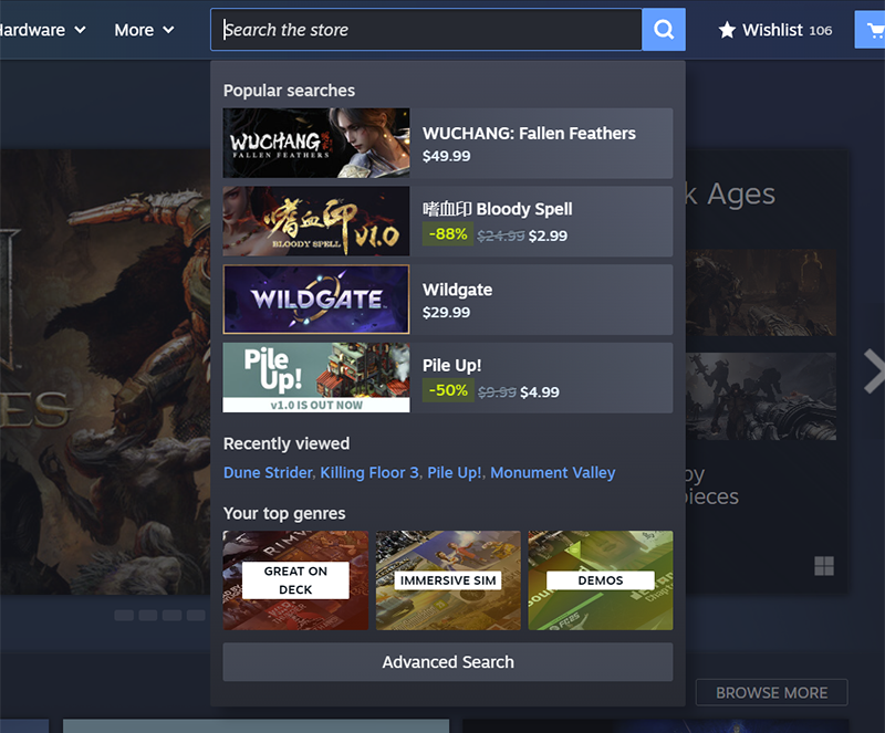 There's a dedicated Advanced Search button in the revamped Steam store.
