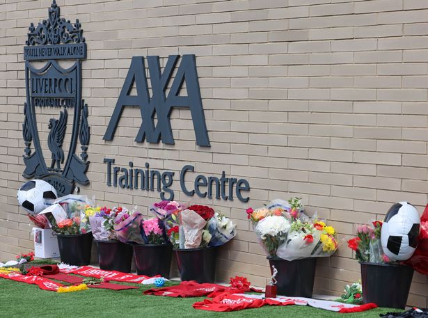 Tributes to Diogo Jota outside Liverpool's training centre in Kirkby