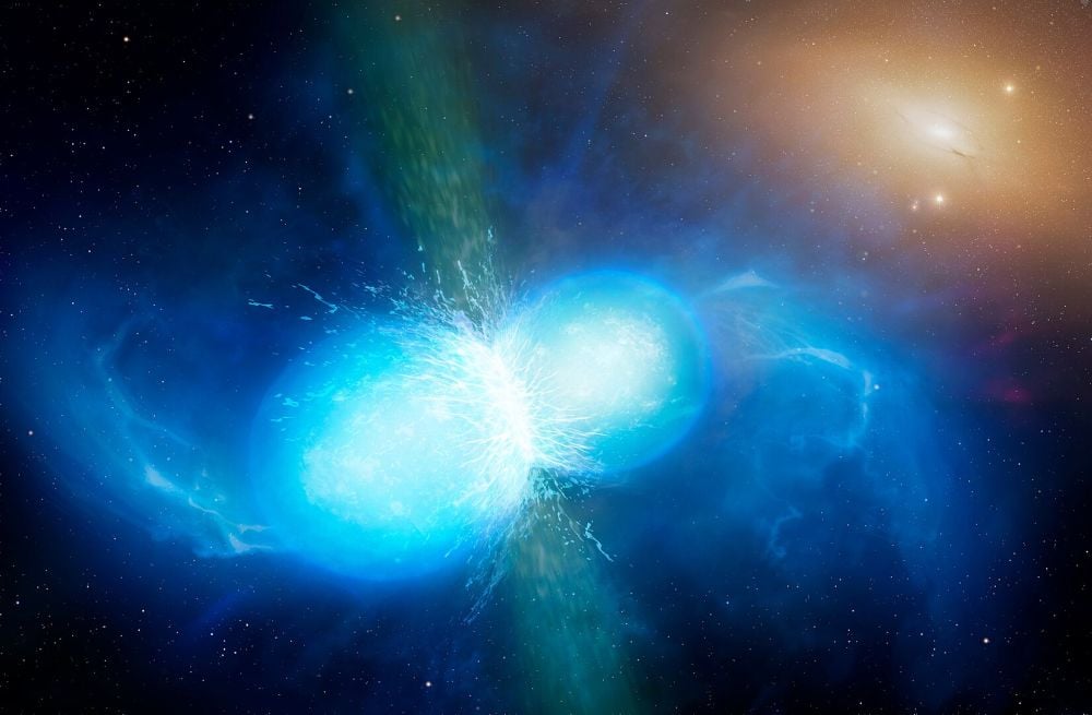 This artist's illustration shows two neutron stars merging, releasing gravitational waves and exploding as a kilonova. There's only one confirmed kilonova, so if the Roman can find three more, that's a massive jump in data. Image Credit: By University of Warwick/Mark Garlick, CC BY 4.0