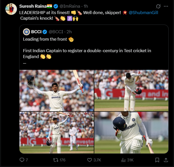 Suresh Raina on X Shubman Gill
