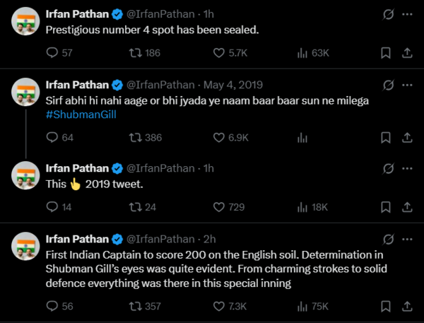 Irfan Pathan on X Shubman Gill