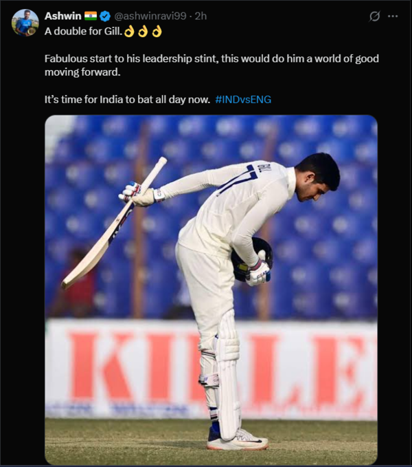 R Ashwin on X Shubman Gill