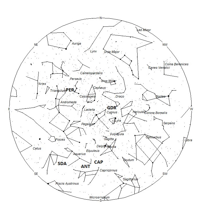 Radiant Positions at 01:00 LST