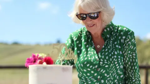 PA The Queen cut a specially commissioned anniversary cake created by one of the foundation's grant recipients