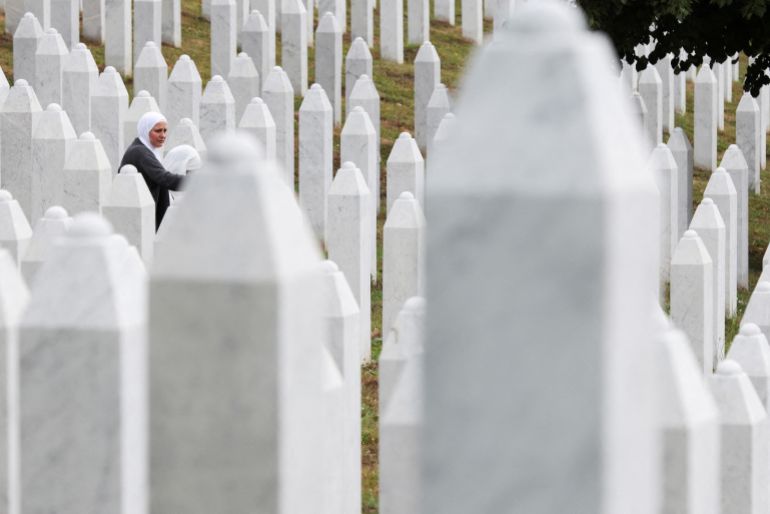 Even 30 years after the Srebrenica Genocide in Bosnia, many families are still waiting for the remains of their loved ones to be found and laid to rest at the memorial centre in Potocari, the site of the former UN base [Amel Emric/Reuters]