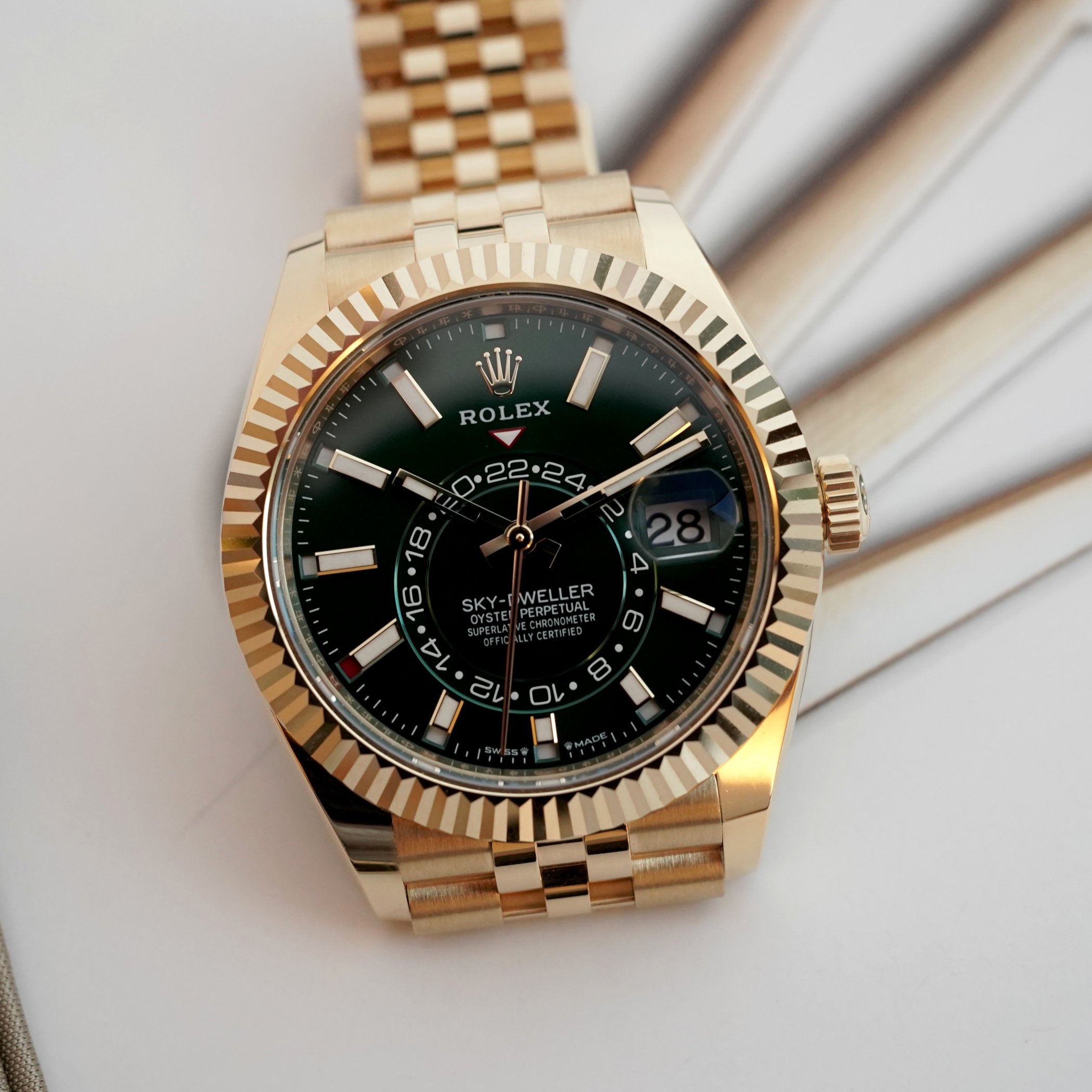 2025 Rolex Oyster Perpetual Sky-Dweller Ref. 336938 - 6 Yellow Gold and Green.