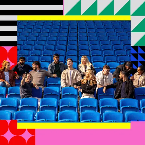 BBC/Boom Cymru TV Ltd & JLA Productions A picture from Last Pundit Standing, showing the contestants sitting on blue chairs