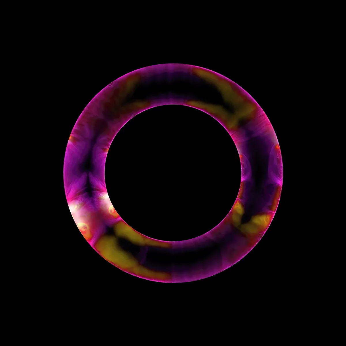 Neon Sun © Peter Ward. The data from NASA’s Solar Dynamics Observer (SDO) probe was used here to show the Sun’s inner corona in a way that hints at a process that is similar to that which energises colourful neon lights on Earth. Remapped in Photoshop, the data was then polar inversed to mirror the inner coronal image. Colour saturation was increased by around 30 per cent and given one pass of a noise reduction filter. Original data from NASA SDO 171, 193, 304 nanometre from 1 June 2024. Data credit: NASA