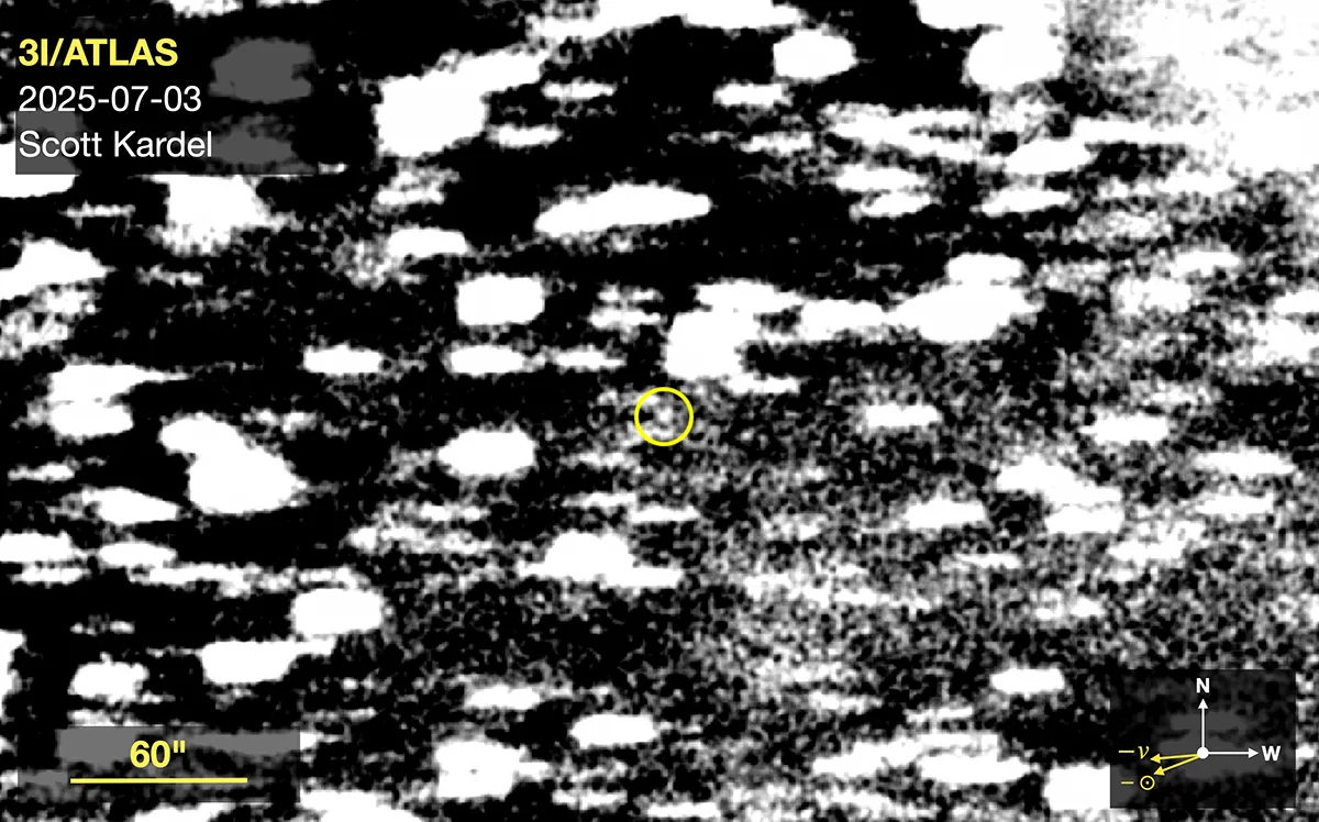 Comet 3I/ATLAS image captured with Unistellar smart telescope by Scott Kardel