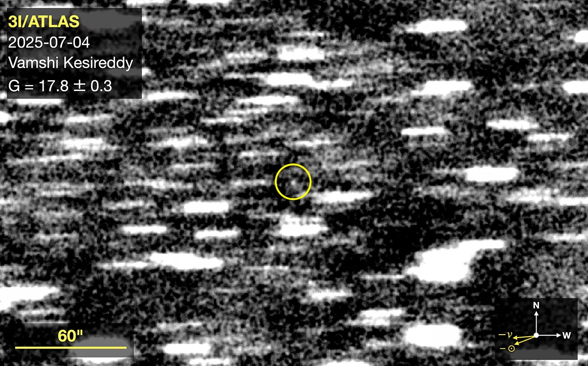 Comet 3I/ATLAS image captured with Unistellar smart telescope by Vamshi Kesireddy