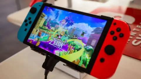 Getty Images A Nintendo Switch console at a Nintendo store ahead of the release of the new Switch 2 in New York, US, on Wednesday, June 4, 2025.