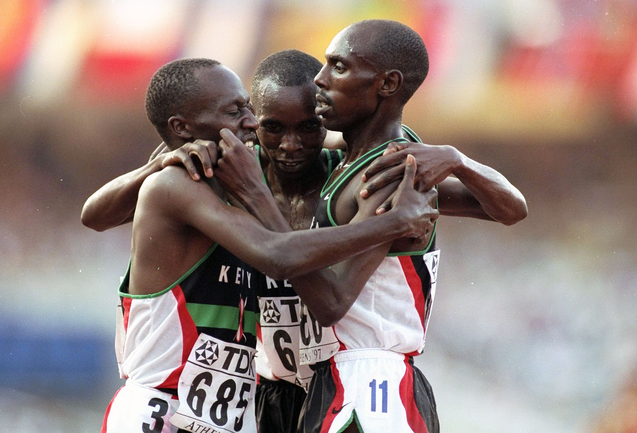 Wilson Boit Kipketer, Bernard Barmasai and Moses Kiptanui at the 1997 World Championships