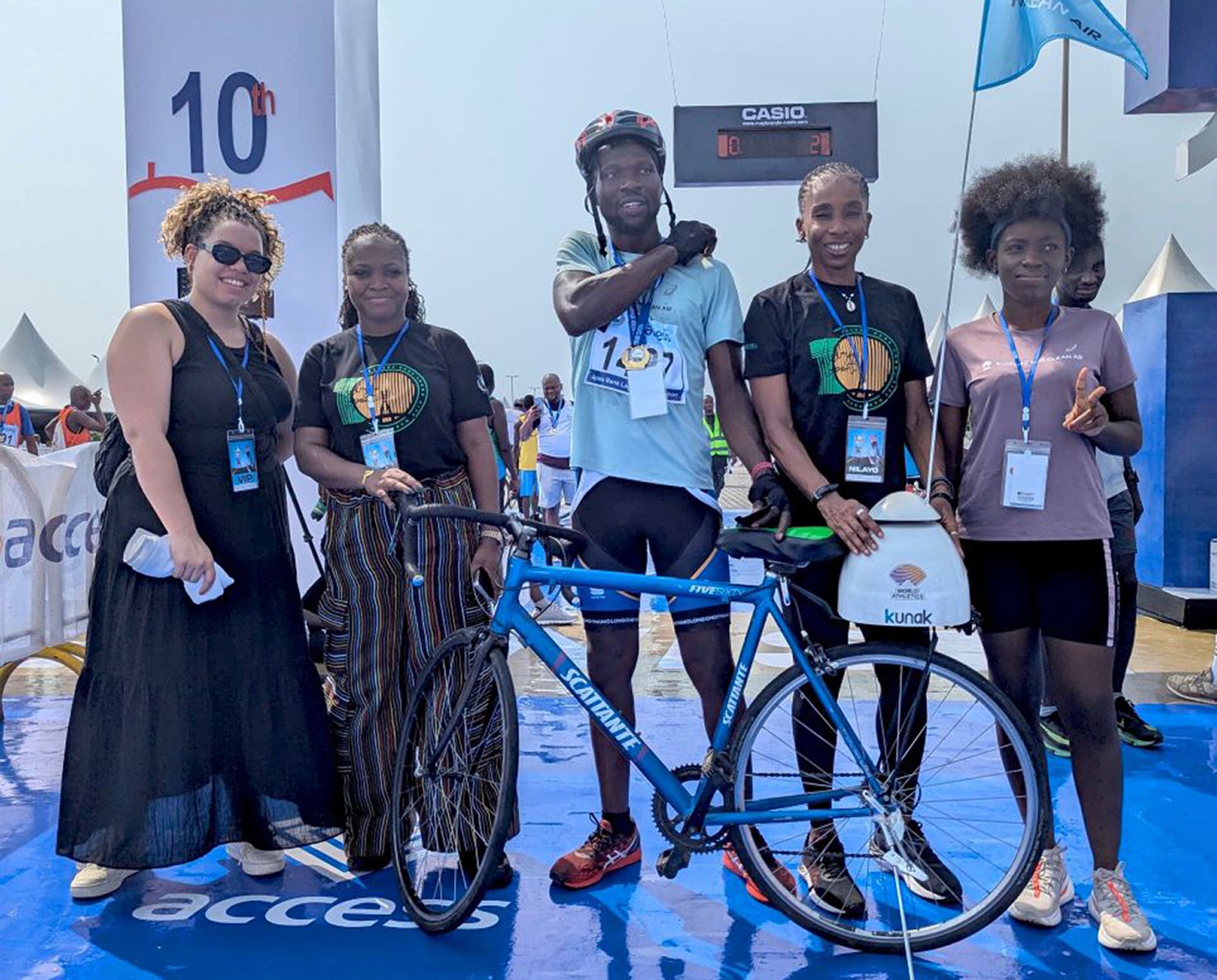 A bike equipped with an air quality sensor at the Lagos Marathon