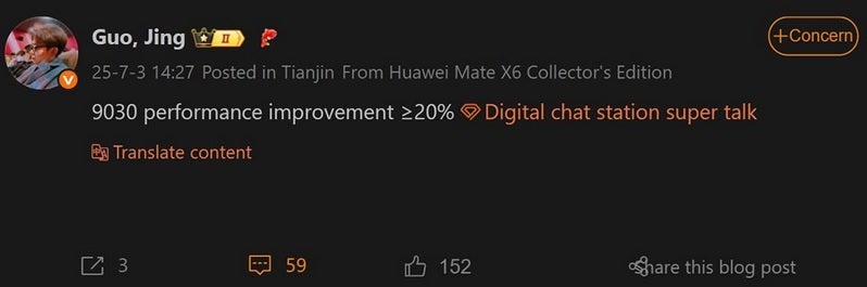 The rumored Kirin 9030 AP is tipped to have a 20% performance boost over the Kirin 9020. | Image Credit-Weibo, Huawei Central - Huawei's next AP for the Mate 80 series rumored to have 20% hike in performance