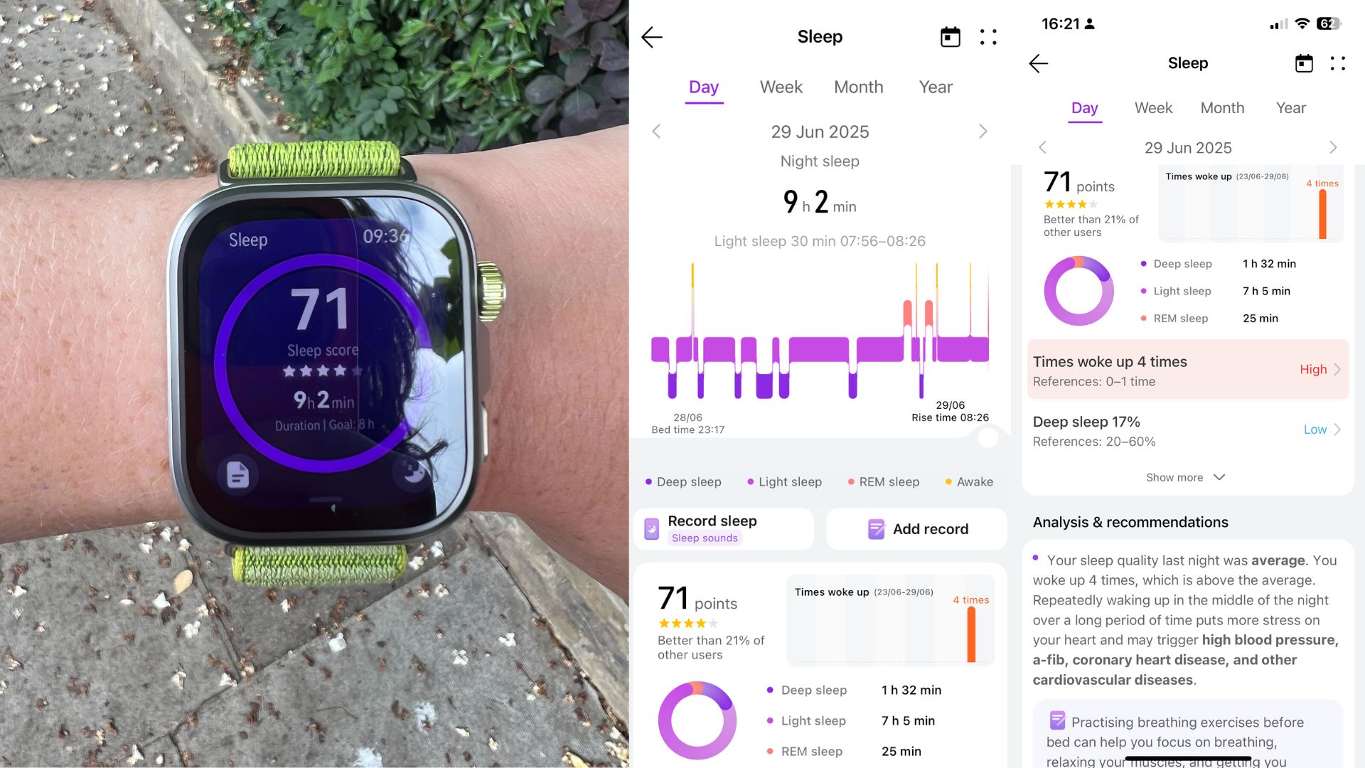 Grace Walsh wearing the Huawei Watch Fit 4 Pro with sleep insights on screen