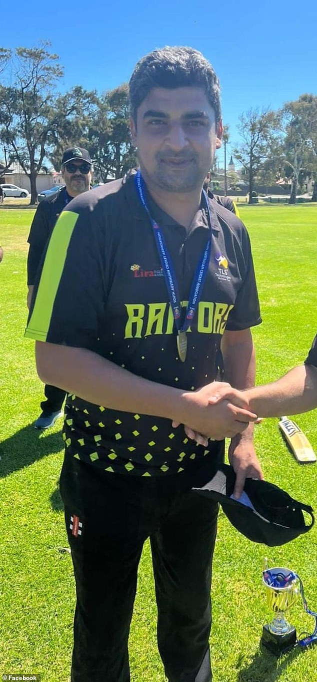 Aged in his 40s, Khan (pictured) collapsed after spending time in the field before batting, and could not be revived