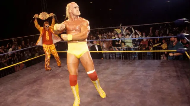 Hulk Hogan poses in the ring