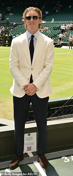 Newcastle and England footballer Anthony Gordon was looking dapper in a cream blazer as he took in the view at Centre Court