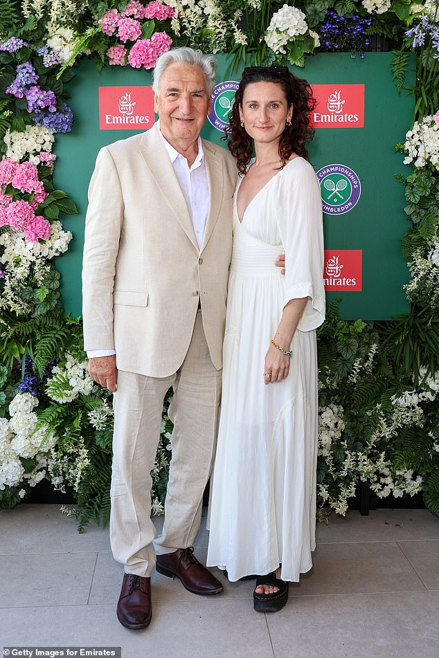 Downton Abbey star Jim Carter posed with his actress daughter Bessie Carter, who stars in Bridgerton, in the Emirates suite