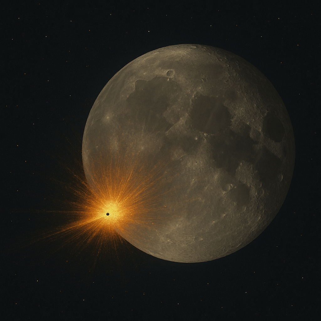 An impression of a small asteroid striking the gibbous Moon. Credit: Created by the author using ChatGPT.