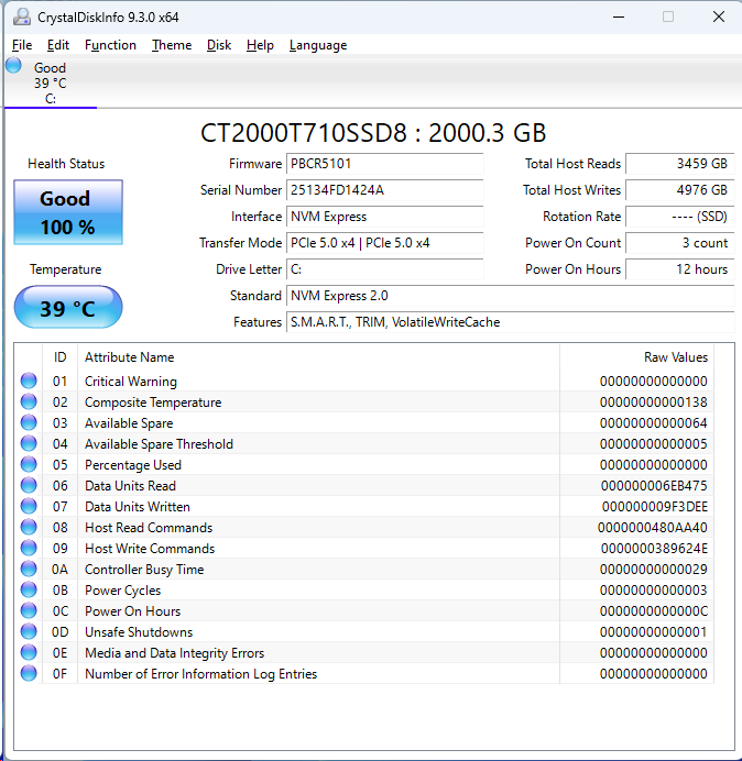 Crucial T710 2TB CrystalDiskInfo