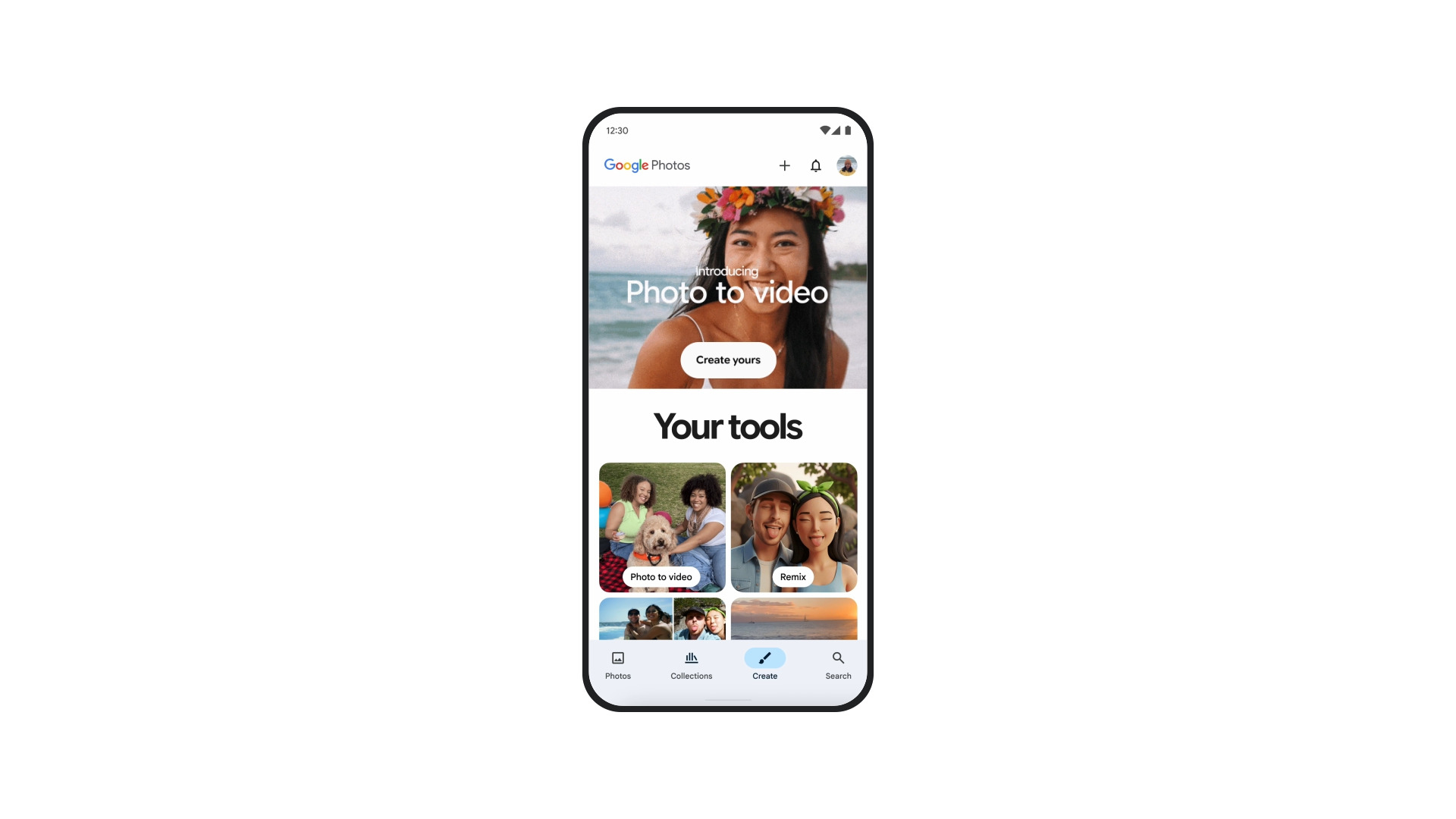 Google Photos Create tab Google Photos Create tab