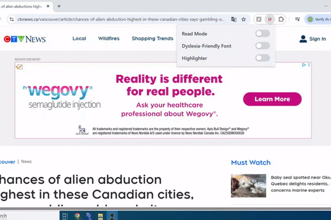 A screenshot of a webpage displaying an ad for 'wegovy' on it.