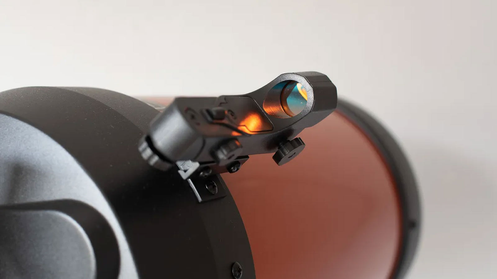 Review photos of the Celestron NexStar 8SE telescope with its orange optical tube 