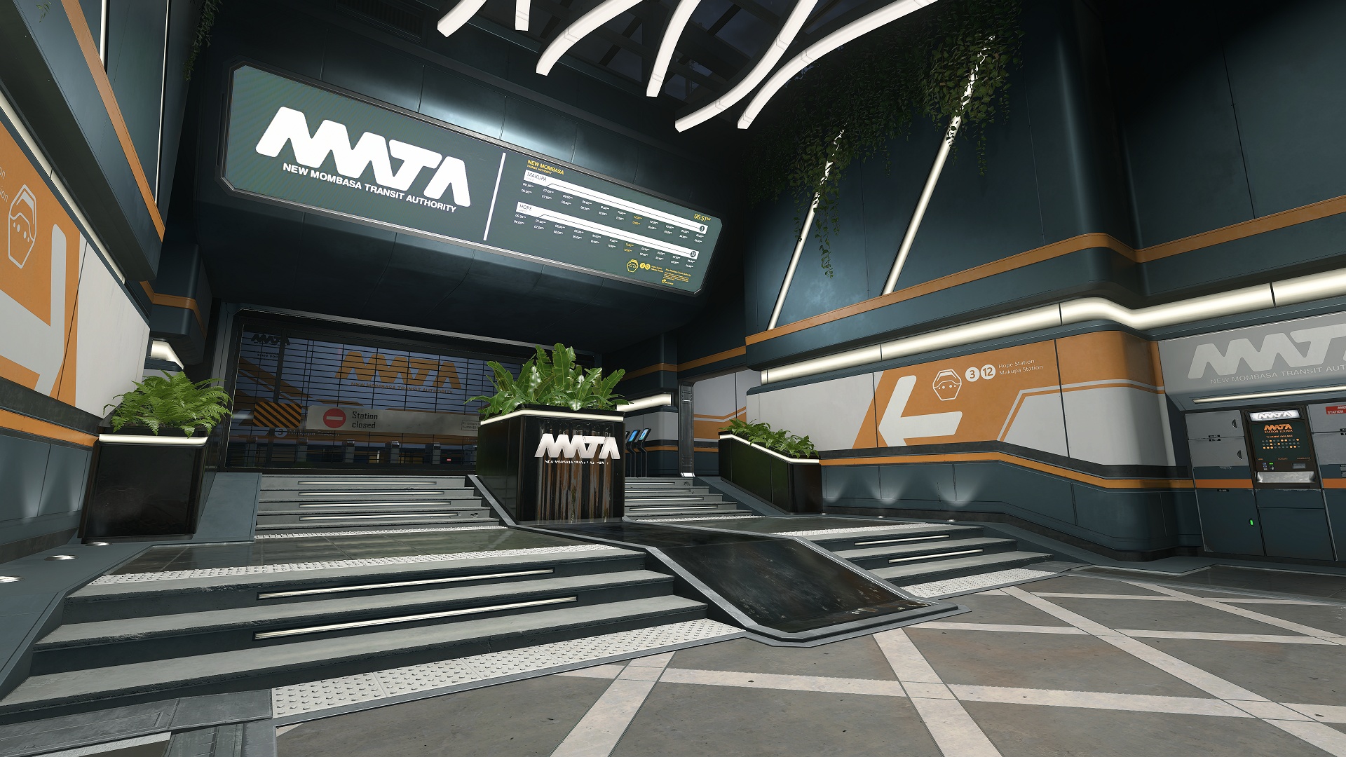 Halo Infinite screenshot of the maglev station on Streets