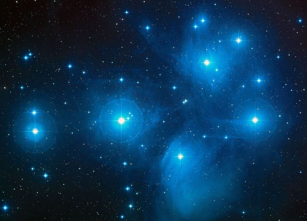The Pleiades, or Subaru in Japan, is an open cluster about 440 light-years away. It's the most obvious naked eye open cluster in the night sky. Image Credit: NASA, ESA and AURA/Caltech