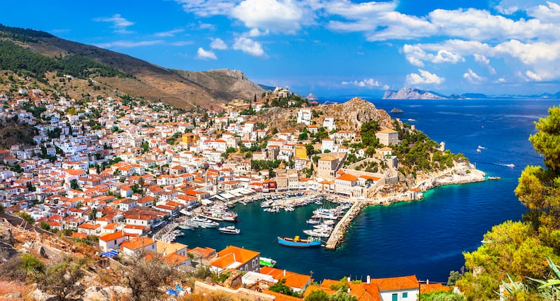 Hydra town, and its horseshoe-shaped port. Photograph: iStock