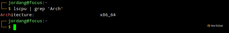 A Linux terminal showing a CPU architecture with the lscpu command piped into a grep search.