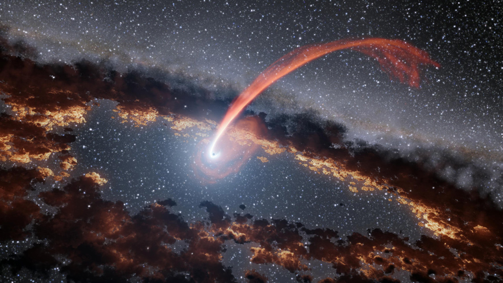 As a star is devoured by a supermassive black hole, it emits a bright stream of material called a tidal disruption flare.