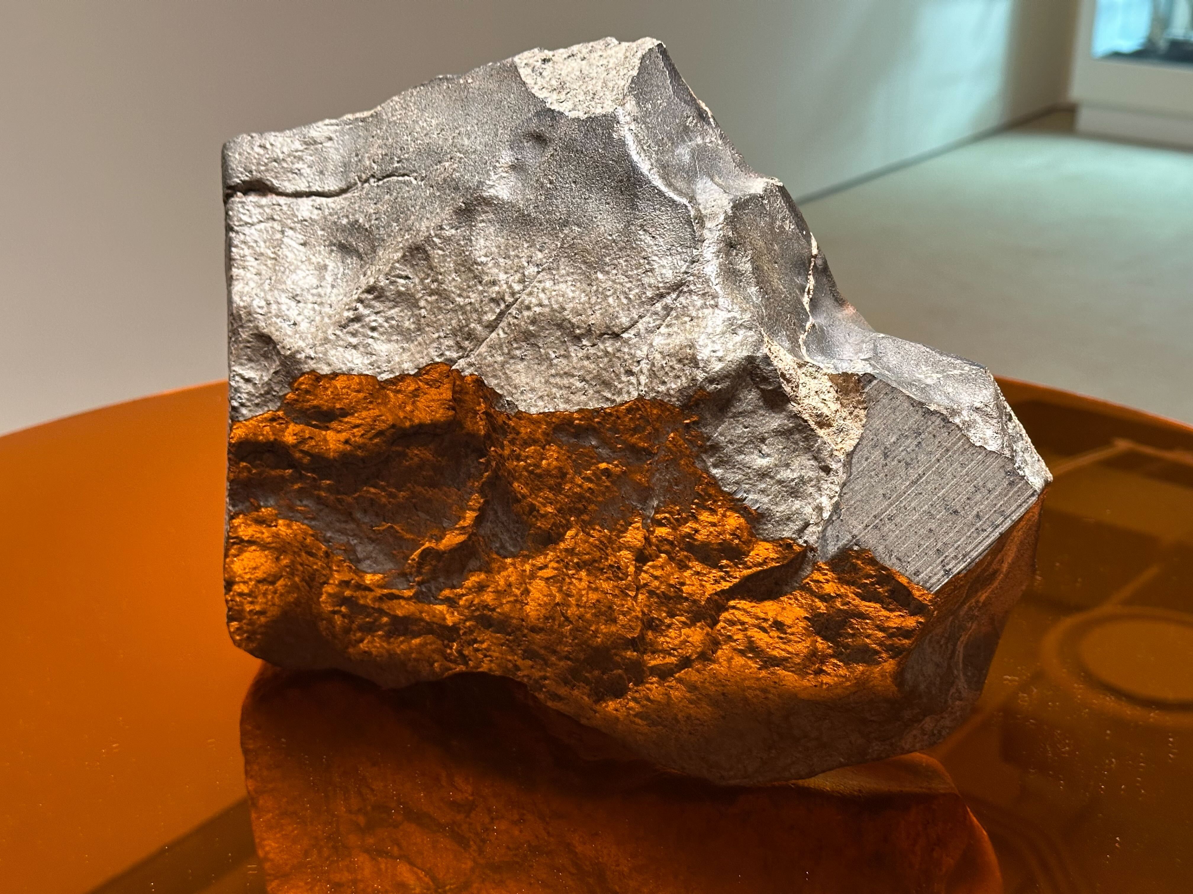 A close up view of the rock.