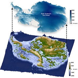 The topography beneath the Antarctic Ice Sheet. Credit: Open-access s-ink.org repository