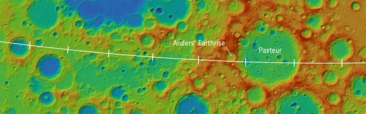 Elevation model of the patch of the Moon visible in the Earthrise image, captured by NASA’s Lunar Orbiter Laser Altimeter. Credit: LOLA Science Team