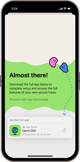 a screenshot of the Germ app, showing its download and onboarding process.