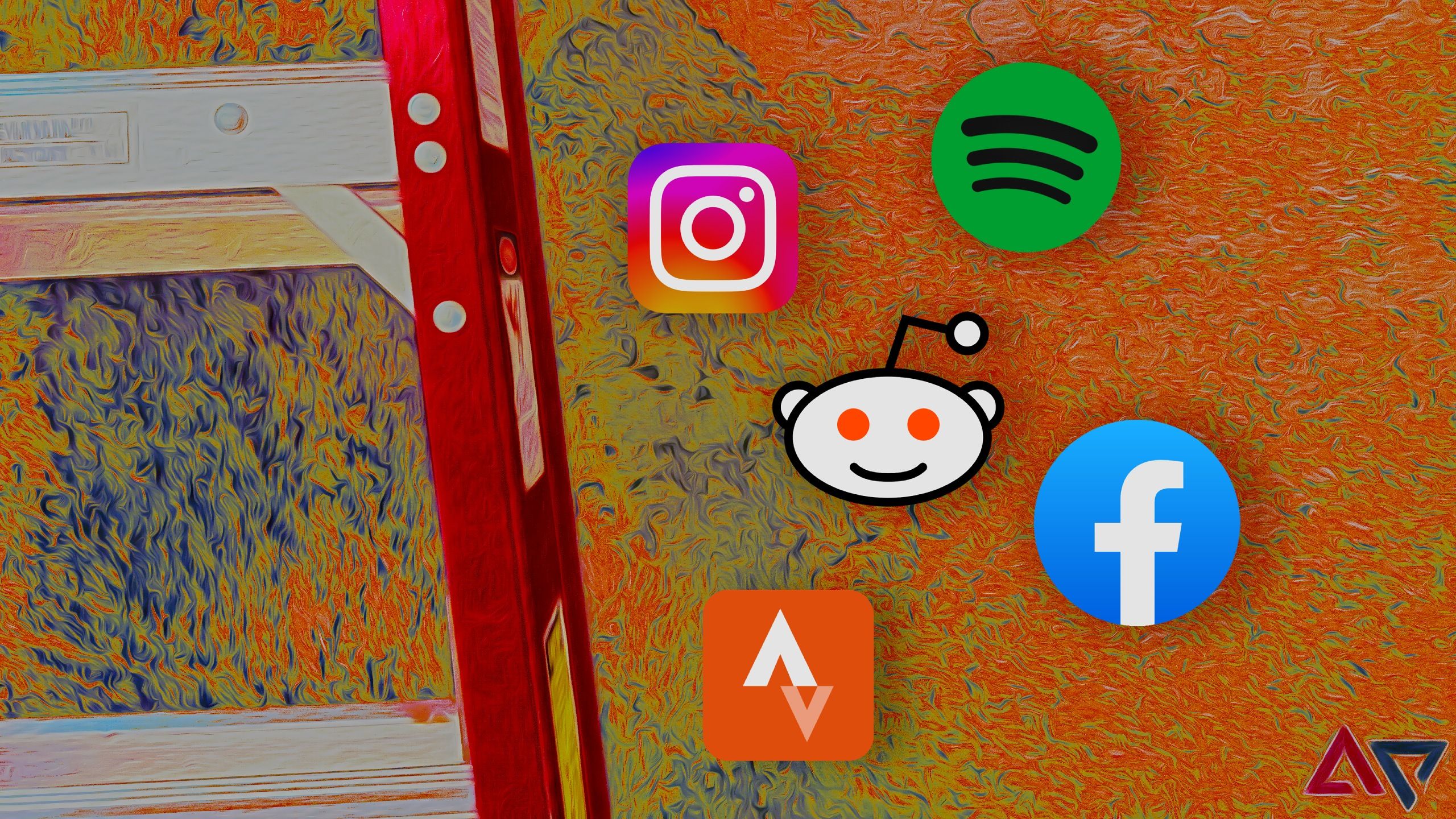 Five app icons next to a ladder