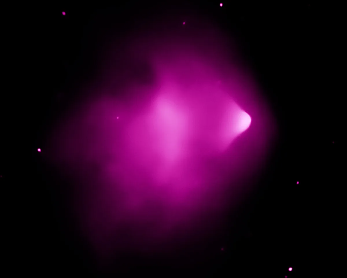 X-rays from the Bullet Cluster captured by the Chandra X-ray Observatory. Credit: NASA/CXC/SAO. Image processing: NASA/STScI/J. DePasquale