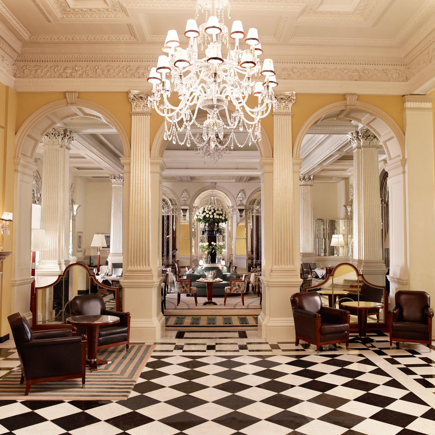 The lobby at Claridge’s — a quintessential example of the posh standards at London’s most luxurious hotels.