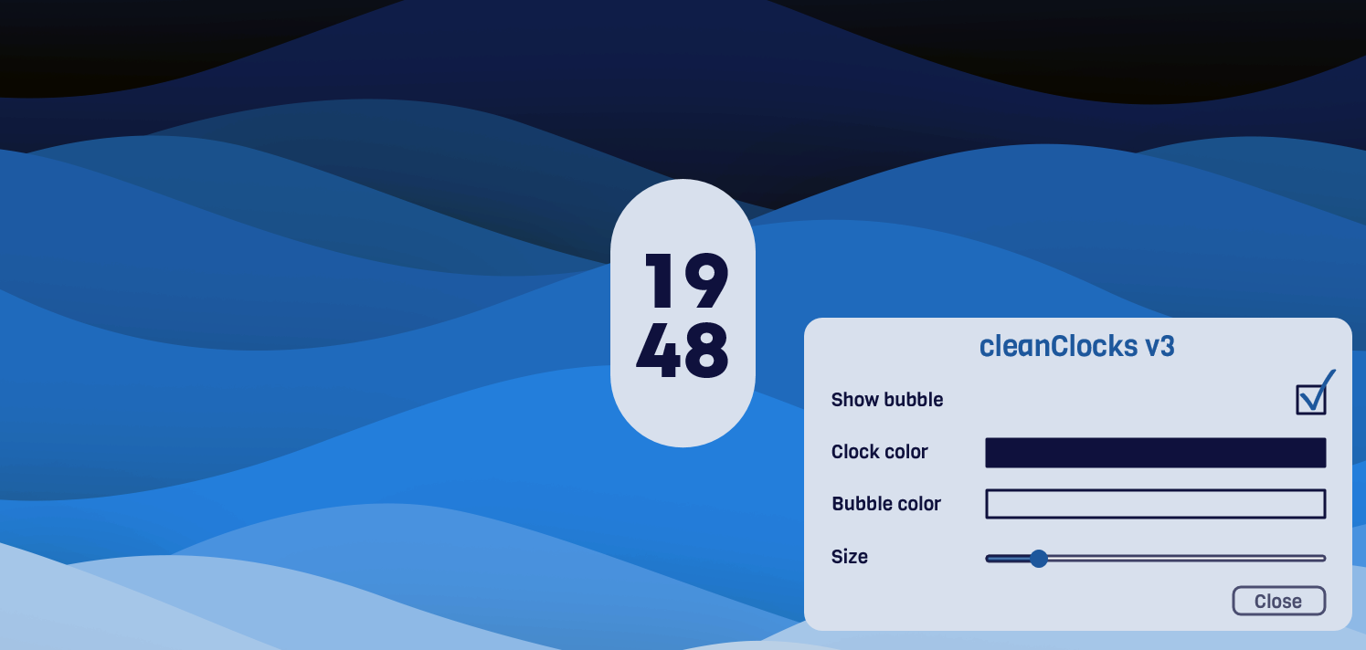 CleanClocks V3 Rainmeter skin with color options visible