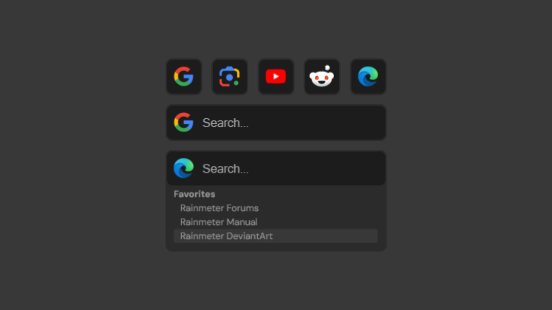     A screenshot of the Customizable Search bars in Rainmeter