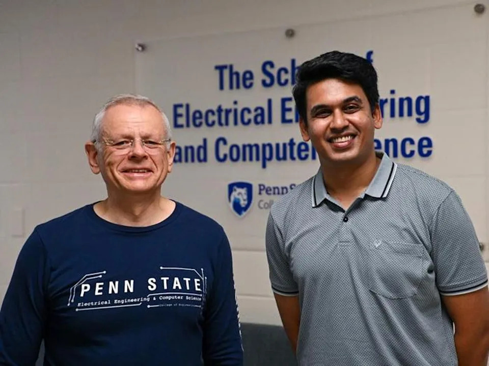 Victor Pasko, left, professor of electrical engineering in the Penn State School of Electrical Engineering and Computer Science, and Zaid Pervez, a doctoral student in electrical engineering, uncovered the chain reaction that triggers lightning. They also examined what is known as ‘dark lightning’ (Caleb Craig / Penn State)