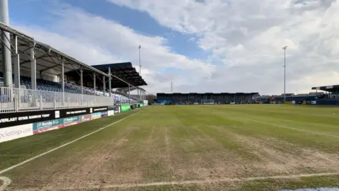 A view of the pitch at Barrow AFC's stadium